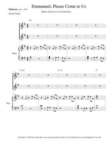 Emmanuel, Please Come to Us - vocal duet & Piano