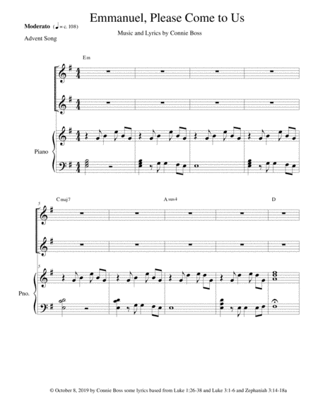 Emmanuel, Please Come to Us - vocal duet & Piano