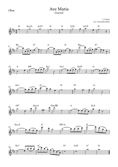 Ave Maria (Gounod) for Oboe Solo with Chords (D Major) (arr. Fernando Britto)