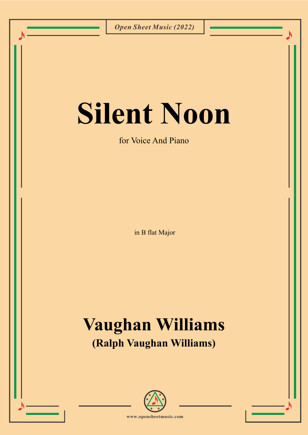 Vaughan Williams-Silent Noon,in B flat Major,for Voice and Piano (arr. OSM Press)
