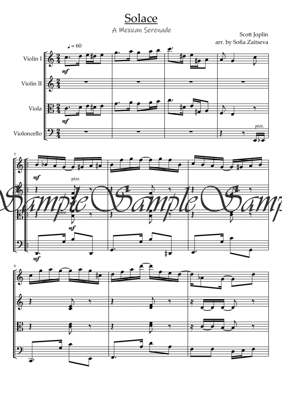 Solace (A Mexican Serenade) for String Quartet (arr. Sofia Zaitseva)