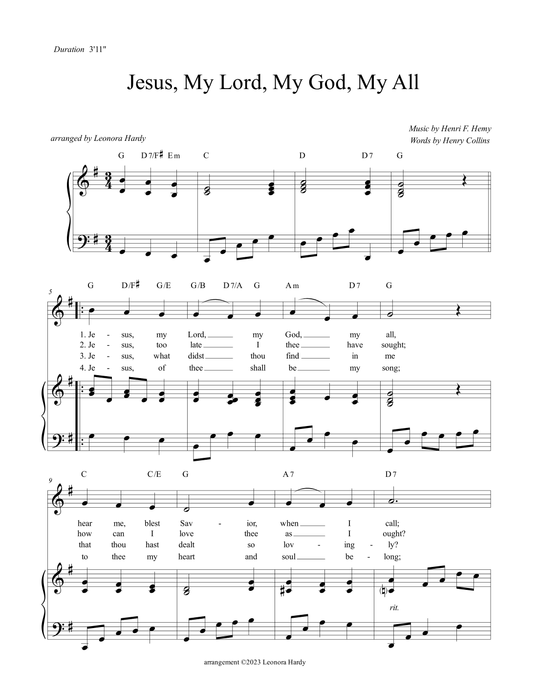 Jesus, My Lord, My God, My All (arr. Leonora Hardy)