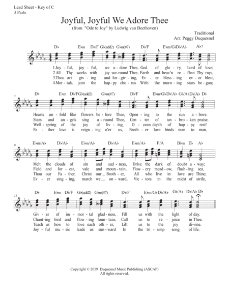 Joyful, Joyful We Adore Thee (Ode to Joy) (Key of Db) (arr. Duquesnel Music Publishing)