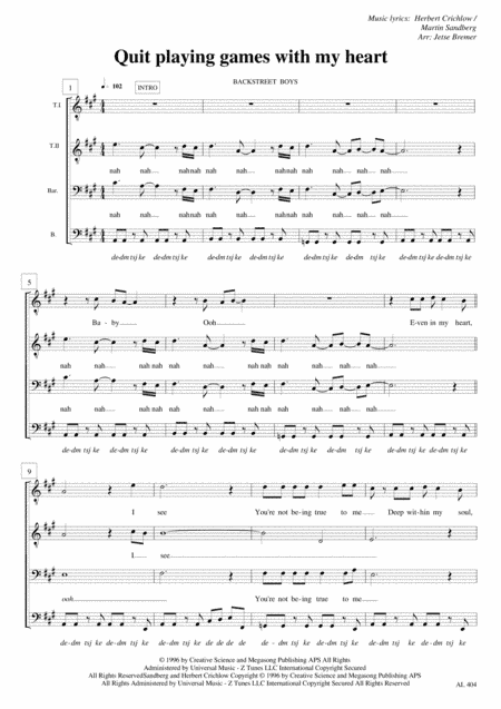 Quit Playing Games (with My Heart) (arr. Jetse Bremer)