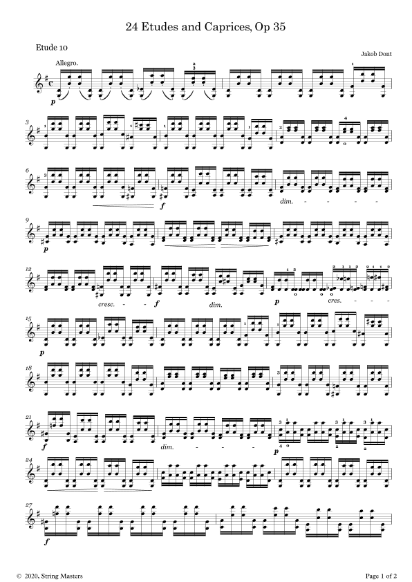 DONT 24 Etudes and Caprices Op35, for Violin No 10 (arr. String Masters)