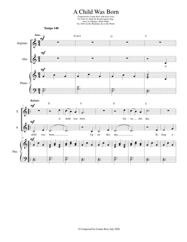 A Child Was Born - Christmas duet and piano