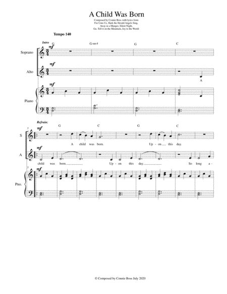 A Child Was Born - Christmas duet and piano