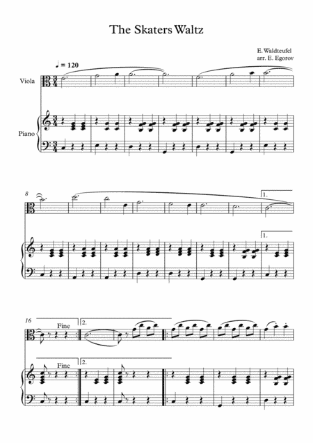 The Skaters Waltz, Emile Waldteufel, For Viola & Piano (arr. Eugene Egorov)