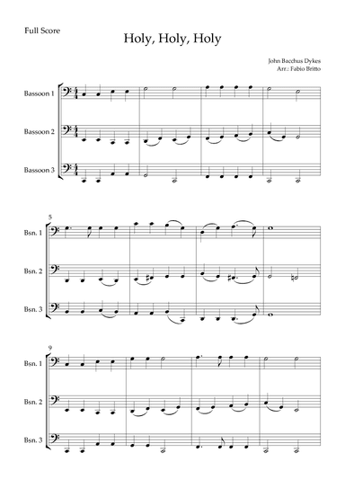 Holy, Holy, Holy (Traditional Christian Song) for Bassoon Trio (arr. Fabio Britto)