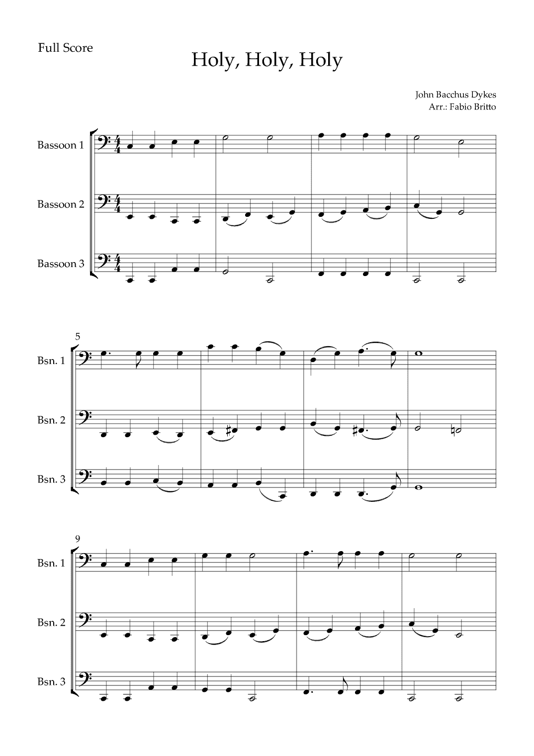 Holy, Holy, Holy (Traditional Christian Song) for Bassoon Trio (arr. Fabio Britto)