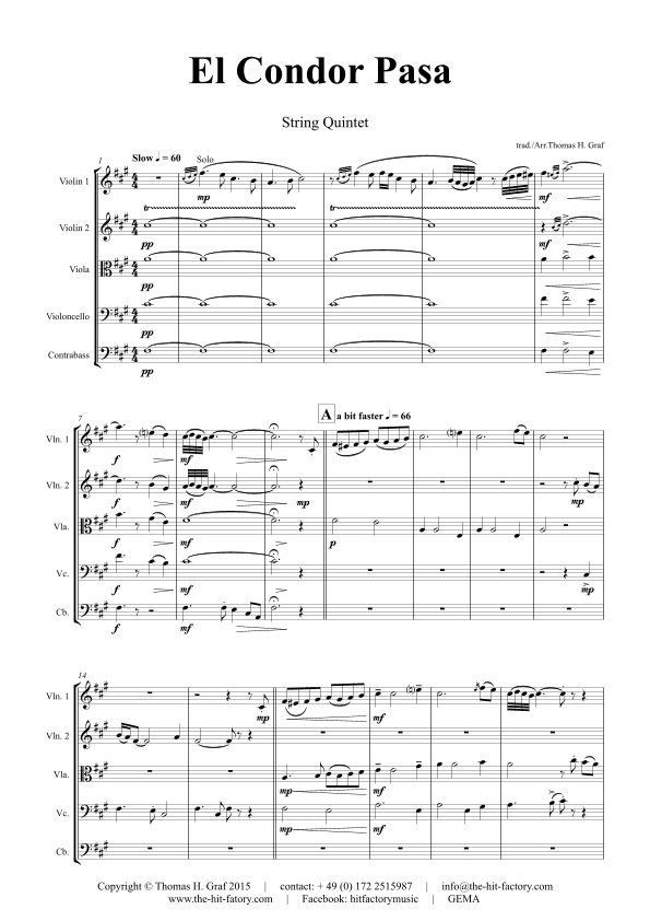 El Condor pasa - Peruvian Folk Song - String Quintet (arr. Thomas Graf)