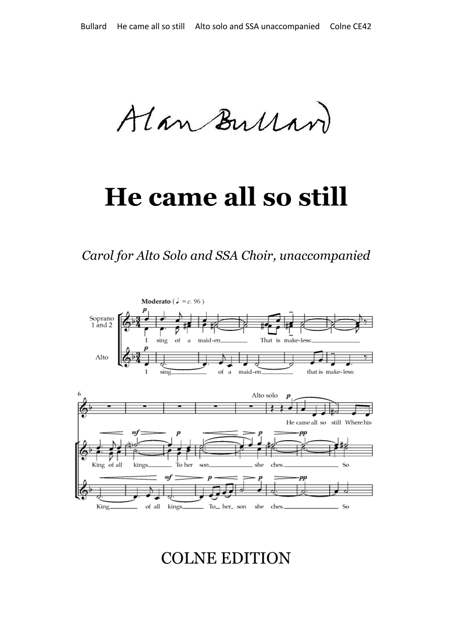 He came all so still (carol for upper voices with Alto solo)