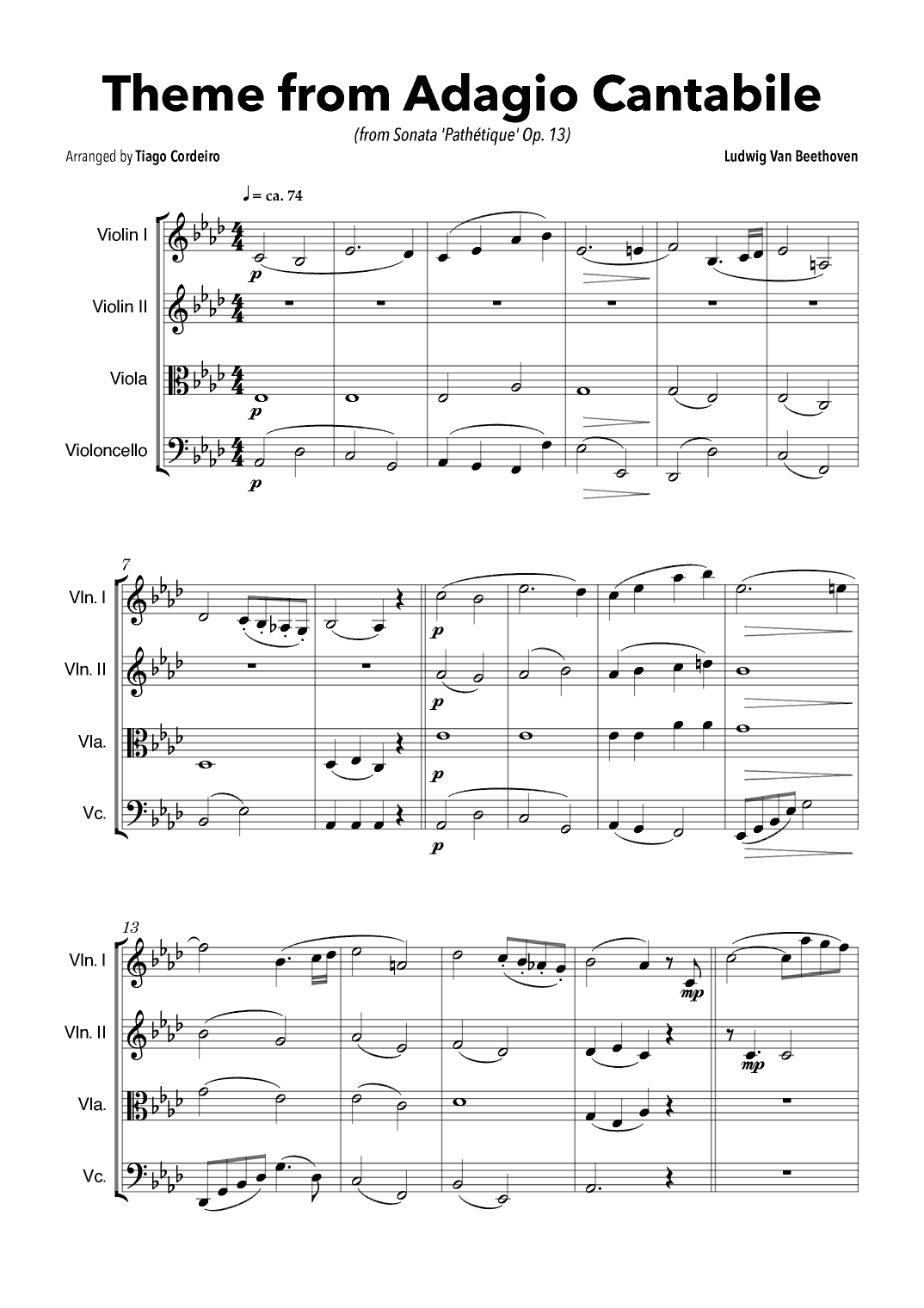 Theme From Adagio Cantabile (from Sonata 'Pathétique' Op.13) (arr. Tiago Cordeiro)