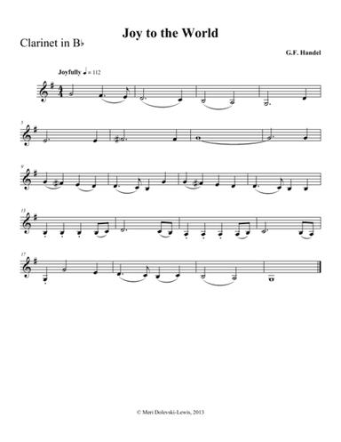 Joy to the World: clarinet/piano (arr. Meri Dolevski)