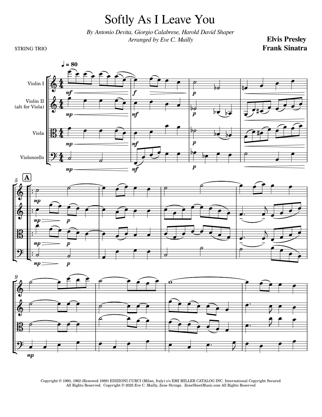 Softly As I Leave You (arr. Eve C. Mailly - Zene Strings)