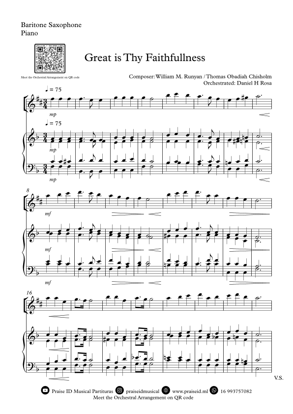 Great is Thy Faithfullness - Easy Baritone Saxophone and Piano (arr. Daniel H Rosa)
