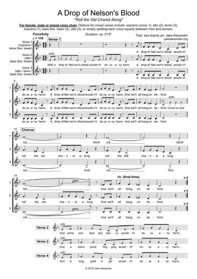 A Drop of Nelson's Blood - SAA/TBB/SAT/SAB a cappella (arr. Jake Alexander)