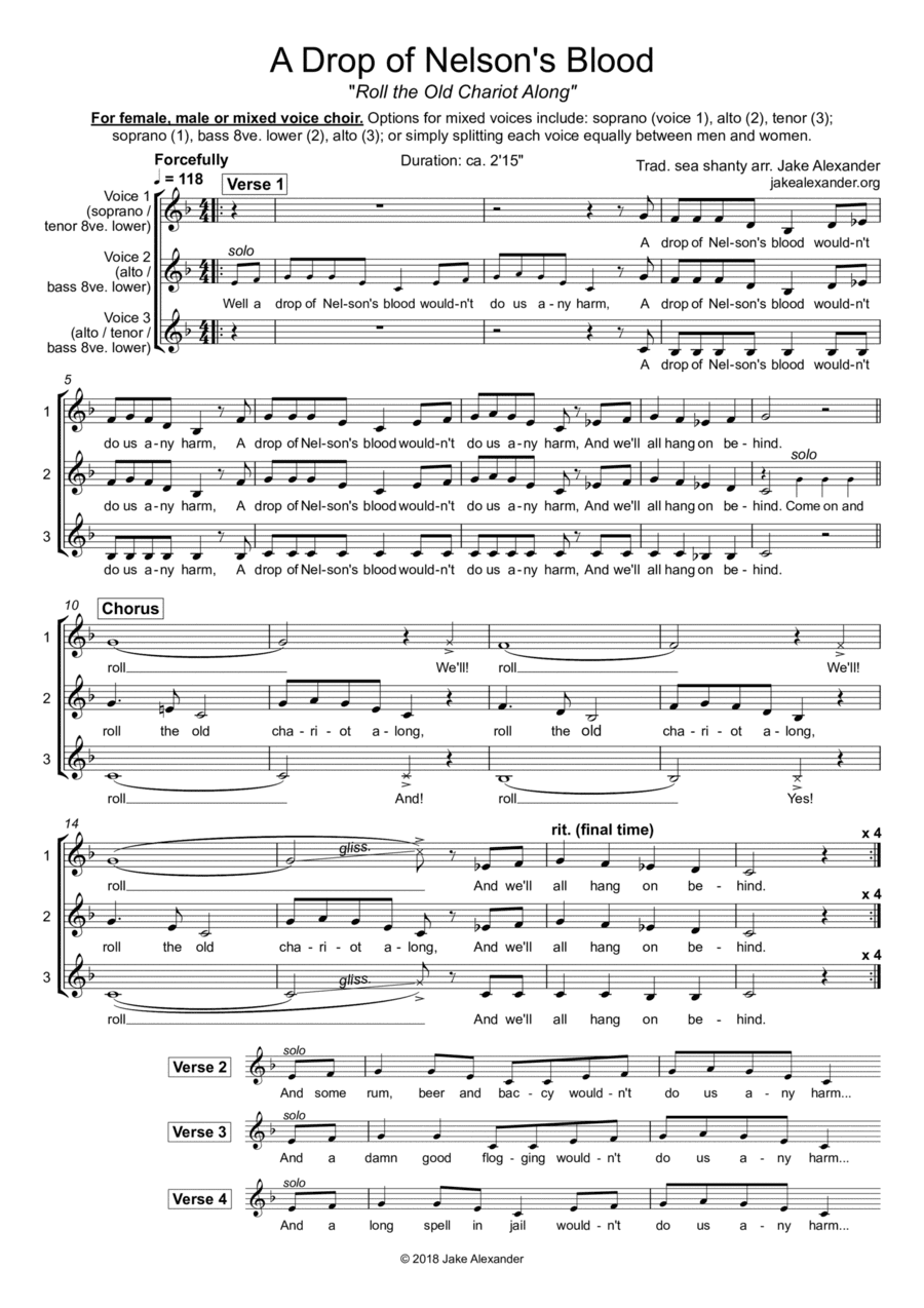 A Drop of Nelson's Blood - SAA/TBB/SAT/SAB a cappella (arr. Jake Alexander)