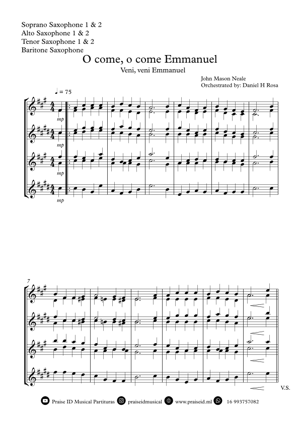 O come, o come Emmanuel - Veni, veni Emmanuel - Christmas Carol - Saxophone Quartet (arr. Daniel H Rosa)