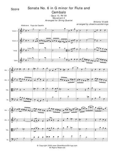 Vivaldi, A. - Sonata No. 1 Mvt. 2 for String Quartet (arr. Linda M. Scott)