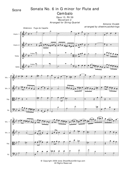 Vivaldi, A. - Sonata No. 1 Mvt. 2 for String Quartet (arr. Linda M. Scott)