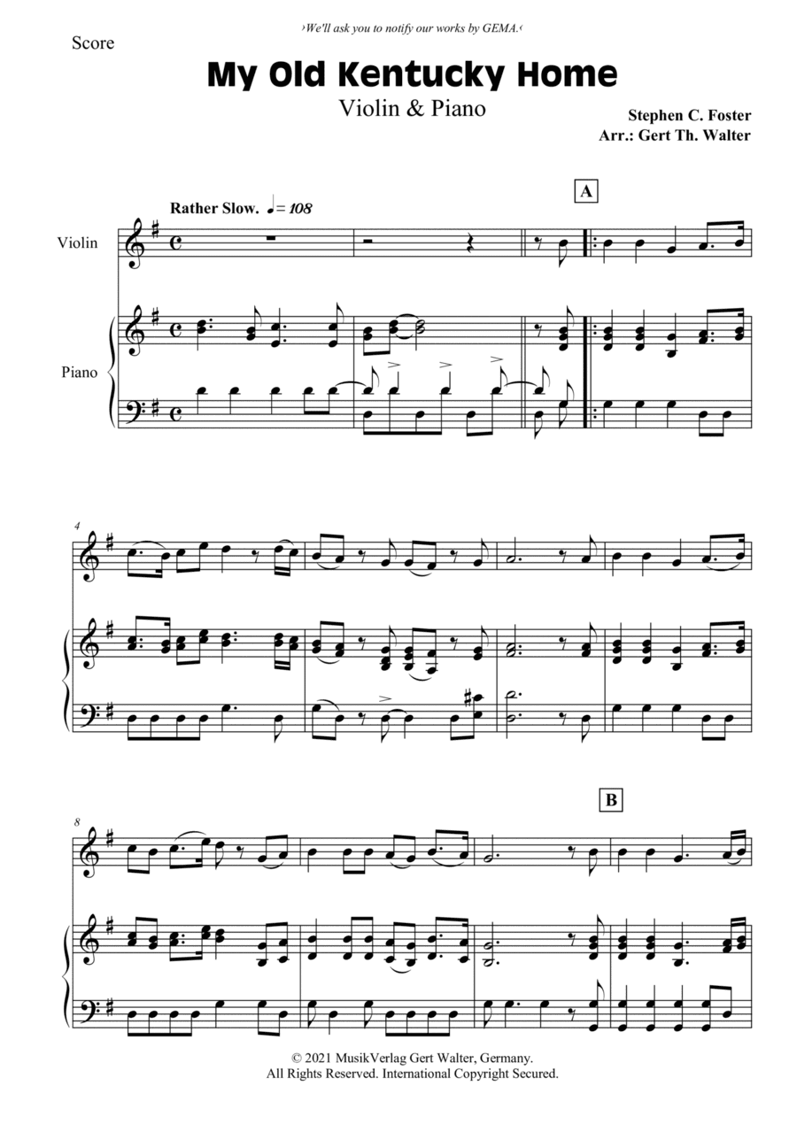 My Old Kentucky Home (arr. Gert Th. Walter)