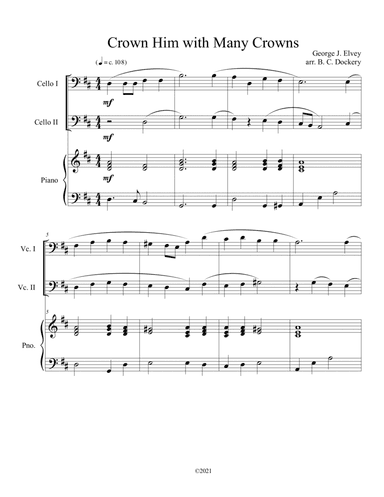 Crown Him with Many Crowns (cello duet) with optional piano accompaniment (arr. B. C. Dockery)