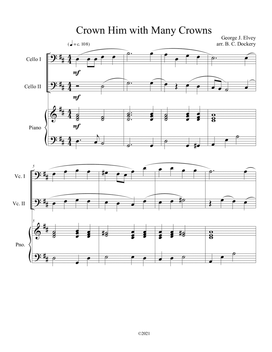 Crown Him with Many Crowns (cello duet) with optional piano accompaniment (arr. B. C. Dockery)