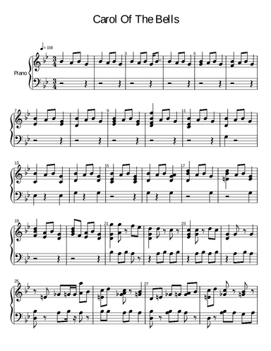 Digital Piano Music Sheets: "Carol of the Bells" - A Christmas Classic / Shchedryk (arr. Mar Calmo)