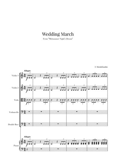 Wedding March for String Quintet and Piano - Mendelssohn (arr. Cadenza Editions)