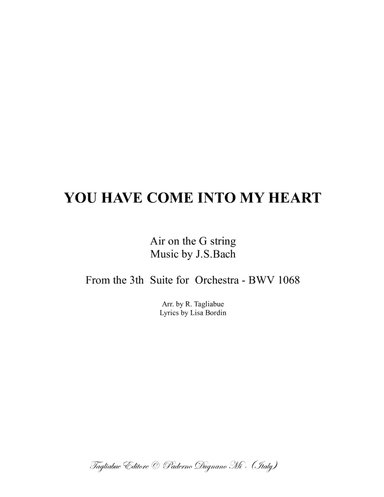 Psalm 139 - YOU HAVE COME INTO MY HEART - Arr. for SATB Choir and Organ on AIR ON THE G STRING - Ba (arr. Renato Tagliabue)