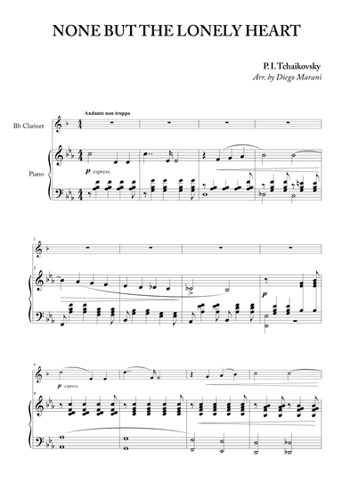 "None but the Lonely Heart" for Clarinet and Piano (arr. Diego Marani)