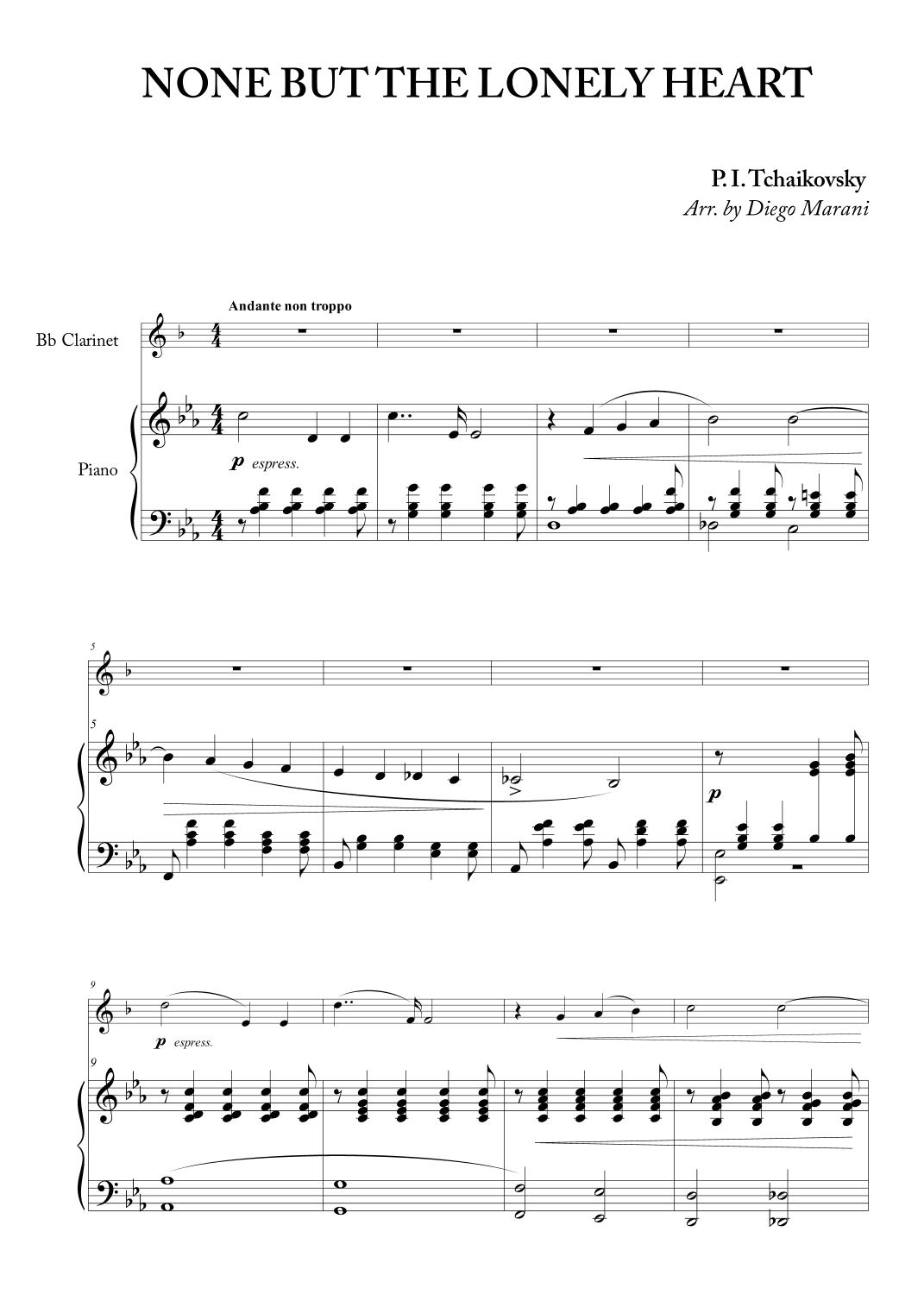 "None but the Lonely Heart" for Clarinet and Piano (arr. Diego Marani)