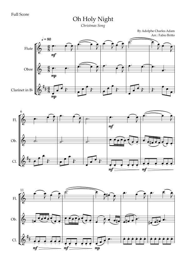 Oh Holly Night (Christmas Song) for Woodwind Trio (arr. Fabio Britto)