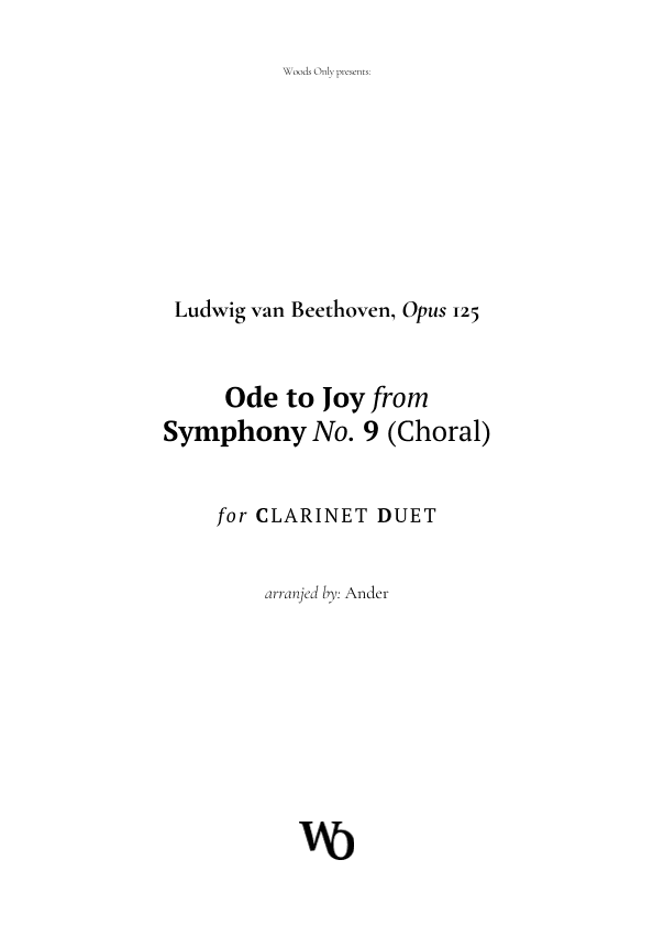 Ode to Joy by Beethoven for Clarinet Duet (arr. Ander)