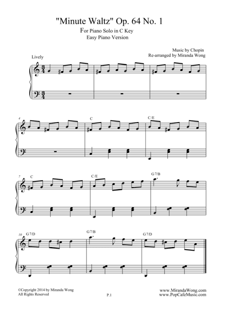 Minute Waltz in C Key Op.64 No.1 - Piano Solo (arr. Miranda Wong)