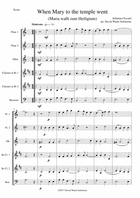 When Mary to the temple went (Maria wallt zum Heiligtum) for wind sextet (arr. David Warin Solomons)
