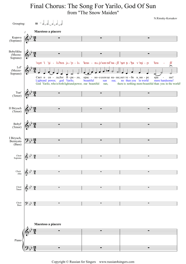 "Snowmaiden": Final Chorus DICTION SCORE w IPA & translation (arr. Russian for Singers)
