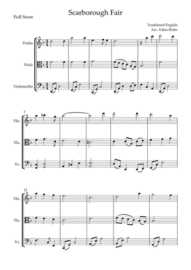 Scarborough Fair for String Trio (arr. Fabio Britto)