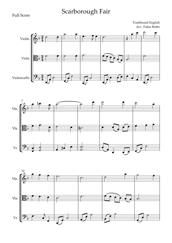 Scarborough Fair for String Trio (arr. Fabio Britto)