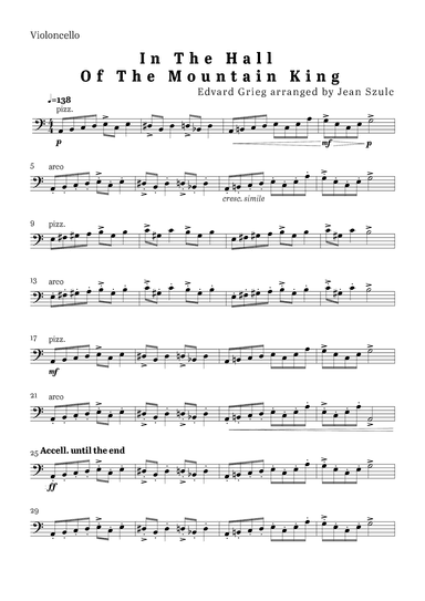 In The Hall of The Mountain King - Solo Violoncello (arr. Jean Szulc)