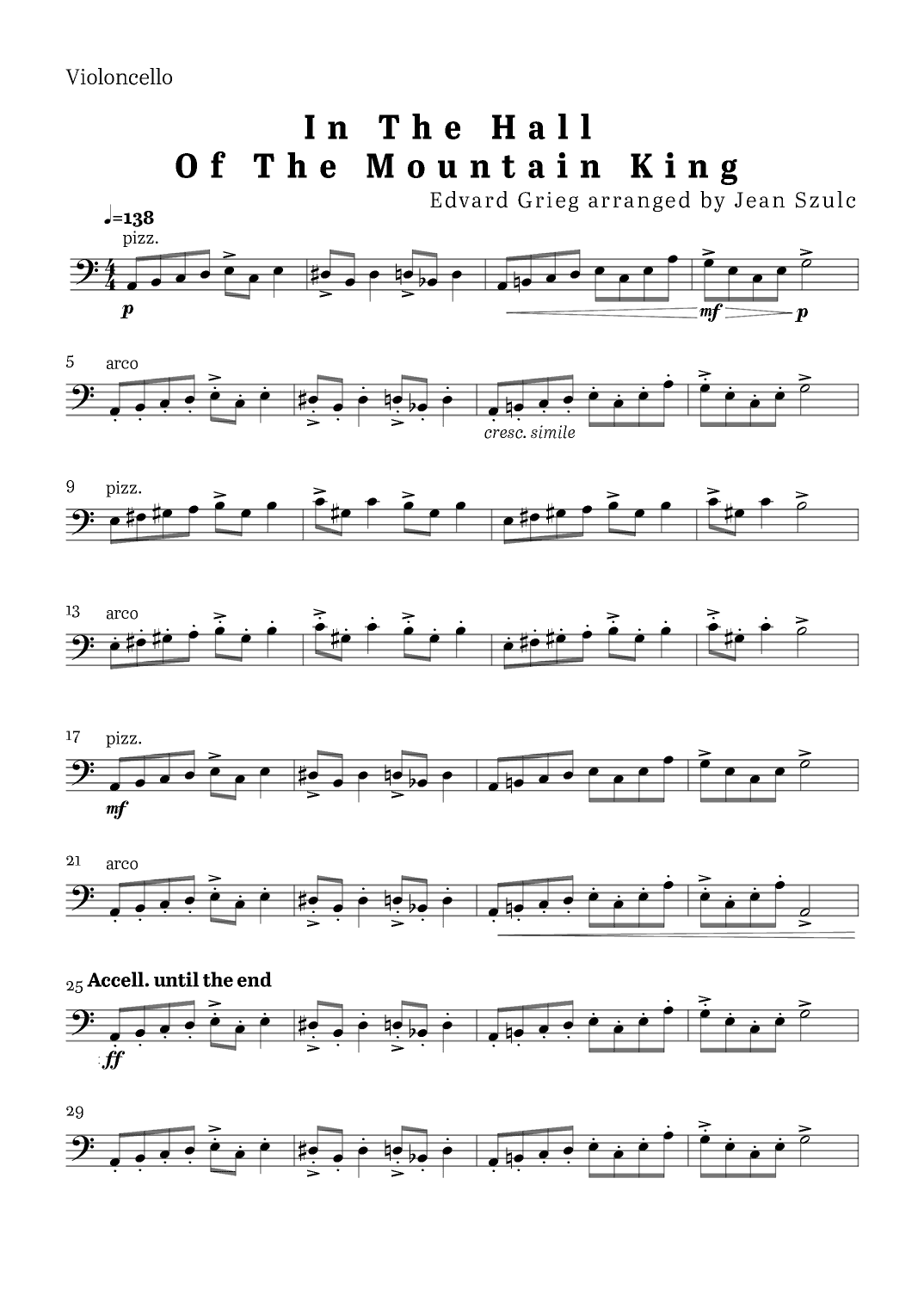 In The Hall of The Mountain King - Solo Violoncello (arr. Jean Szulc)