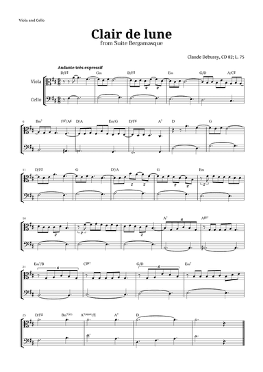 Clair de Lune by Debussy for Viola and Cello (arr. Langanho)