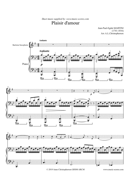 Plaisir d'Amour - Baritone Saxophone and Piano (arr. Anne Christopherson GRSM ARCM)