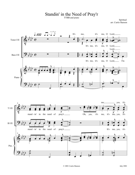 Standin' in the Need of Pray'r (TTBB) (arr. Curtis Hanson)