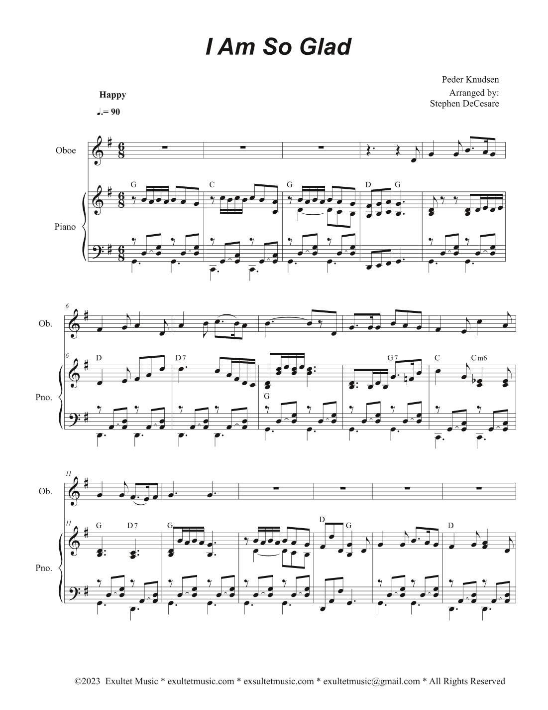 I Am So Glad (Oboe solo and Piano) (arr. Stephen DeCesare)