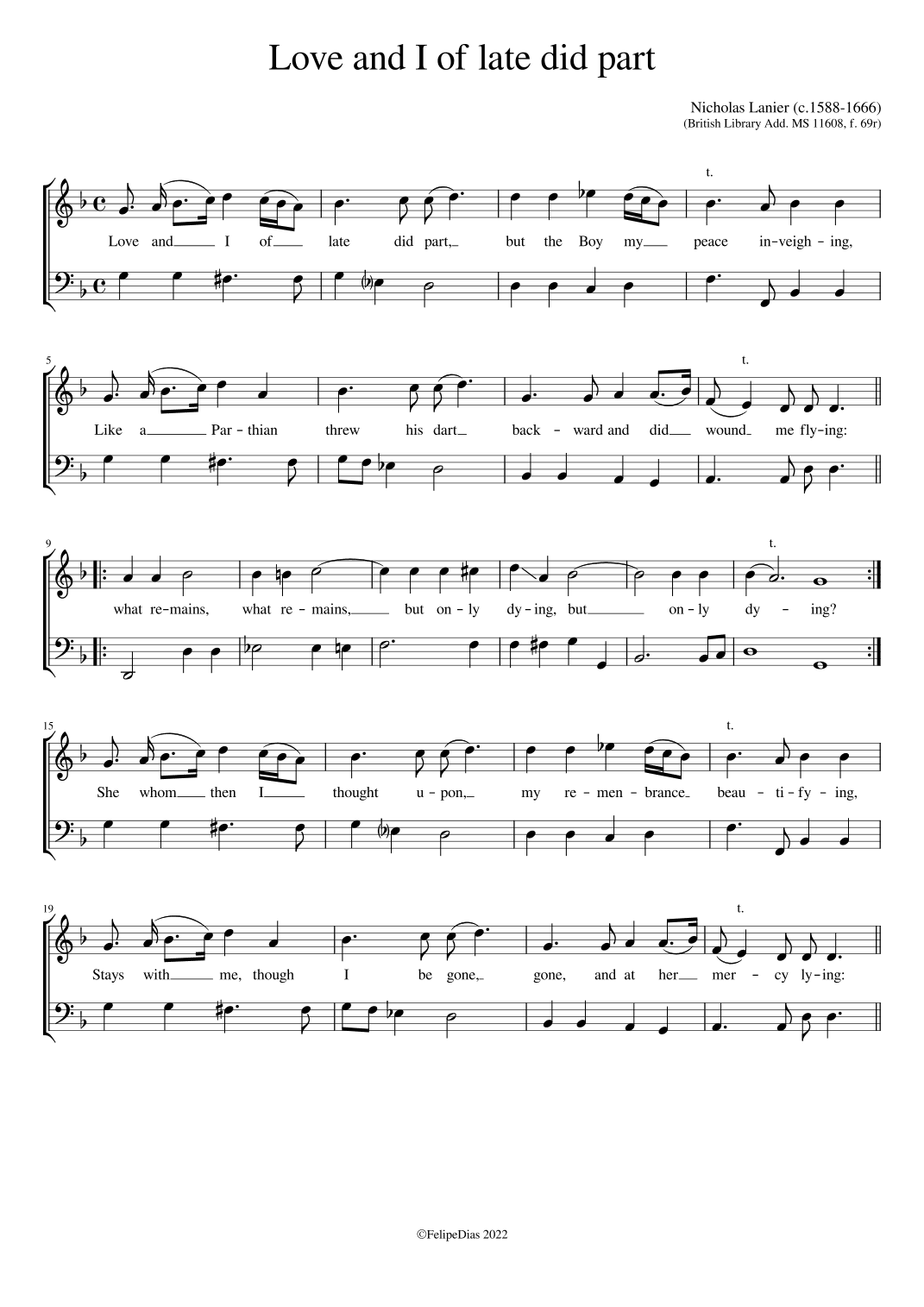 Love and I of late did part (arr. Early Music Scores)