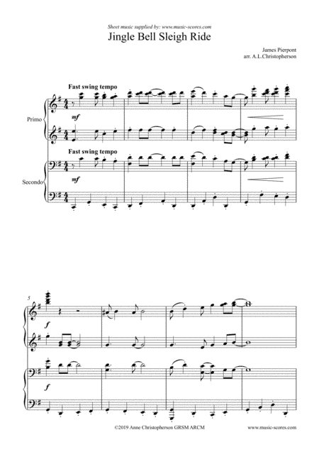 Jingle Bell Sleigh Ride - Piano Duet (arr. Anne L Christopherson GRSM ARCM)