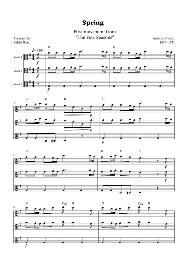 Spring - The Four Seasons for Viola Trio (+ CHORDS) (arr. Valdir Maia)