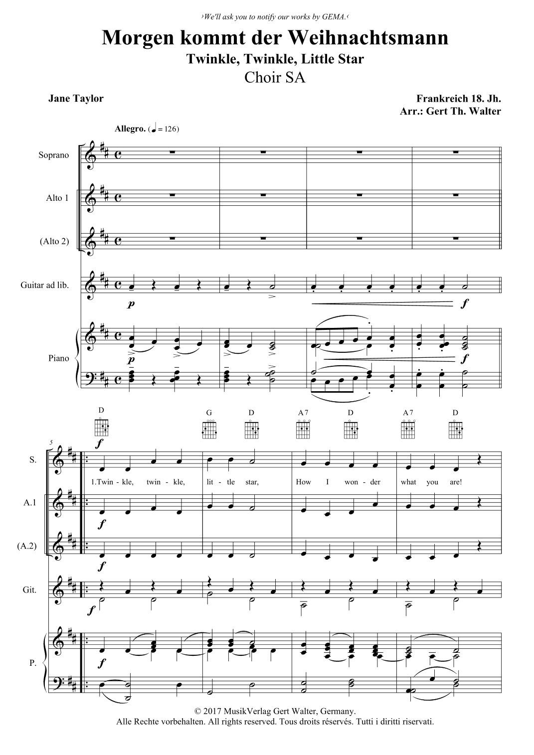 Twinkle, Twinkle, Little Star (arr. Gert Th. Walter)